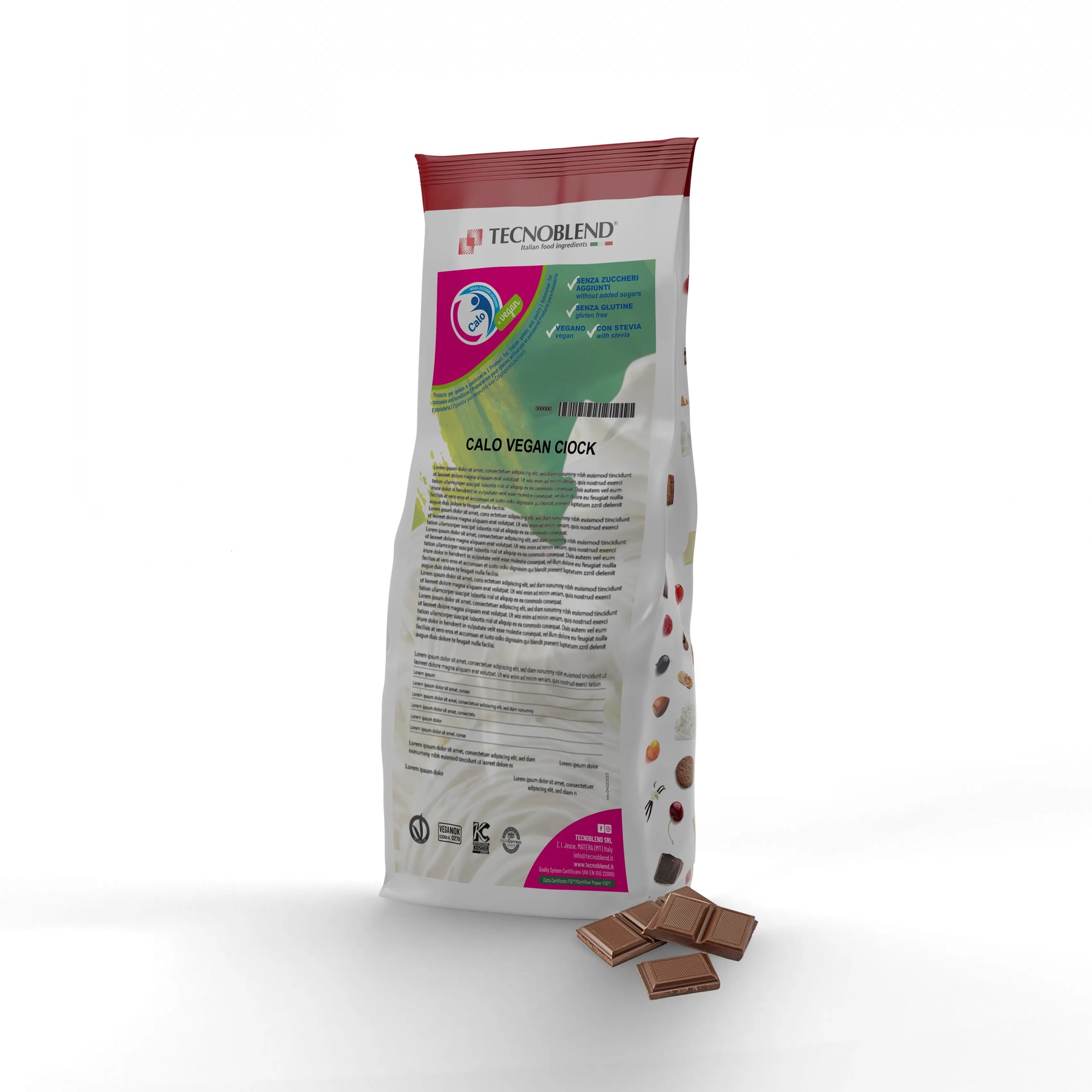 1,5 kg Preparato per Gelato al Cioccolato senza Lattosio, Vegan e Senza Zuccheri Aggiunti - CALO VEGAN CIOCK