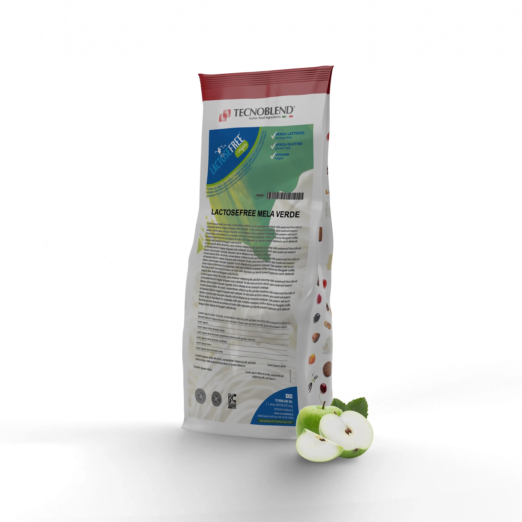 1,25 kg Preparato per Gelato alla Mela Verde con pezzi, senza lattosio, per vegani