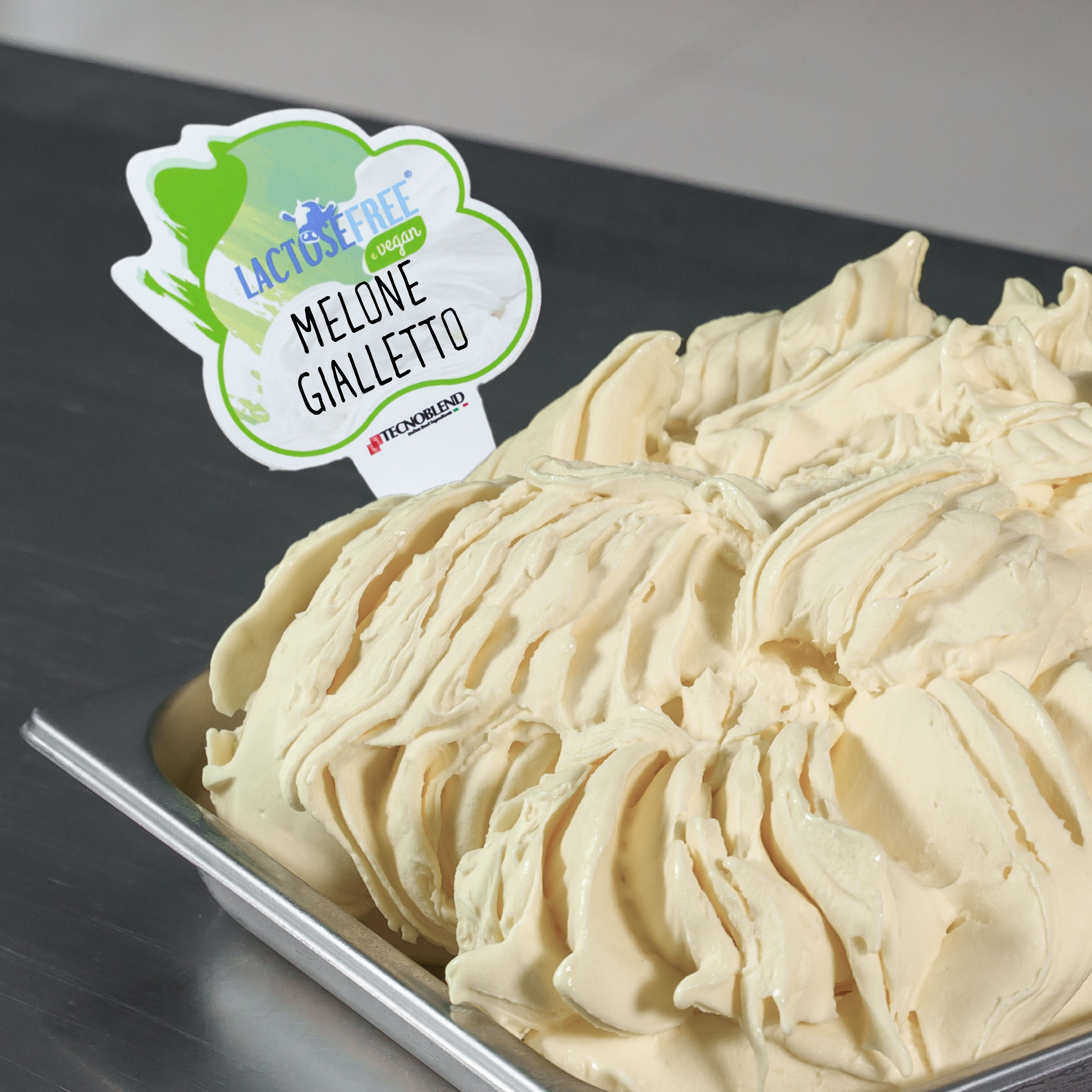 1,25 kg Preparato per Gelato al Melone Gialletto con pezzi, senza lattosio, per vegani.