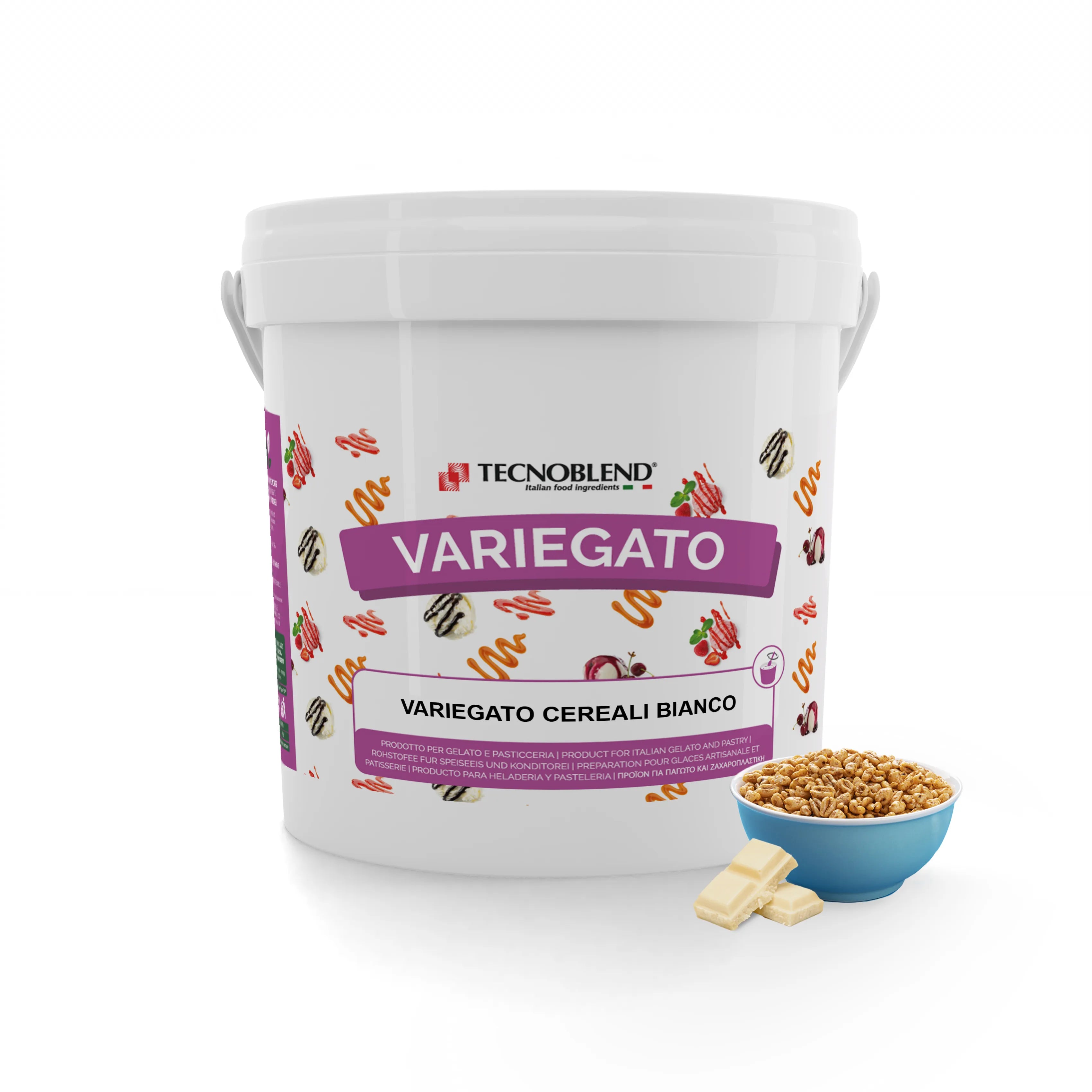 Variegato gusto Cioccolato Bianco con cereali soffiati bianchi, per Gelati e Desserts, VARIEGATO CEREALI BIANCO