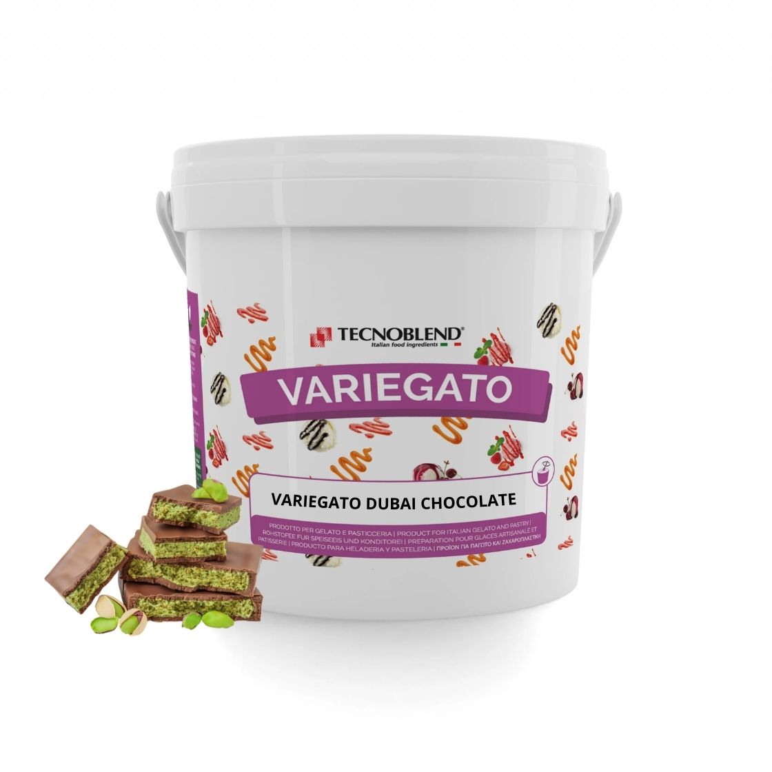 Variegato pistacchio, cioccolato e pasta katifi per Gelati e Desserts, VARIEGATO DUBAI CHOCOLATE