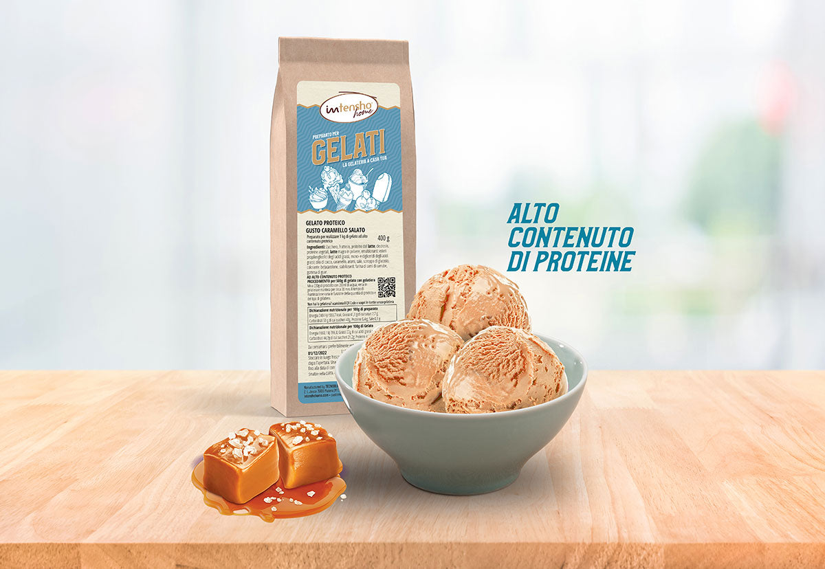 400g Preparato per gelato al Caramello Salato ad alto contenuto proteico