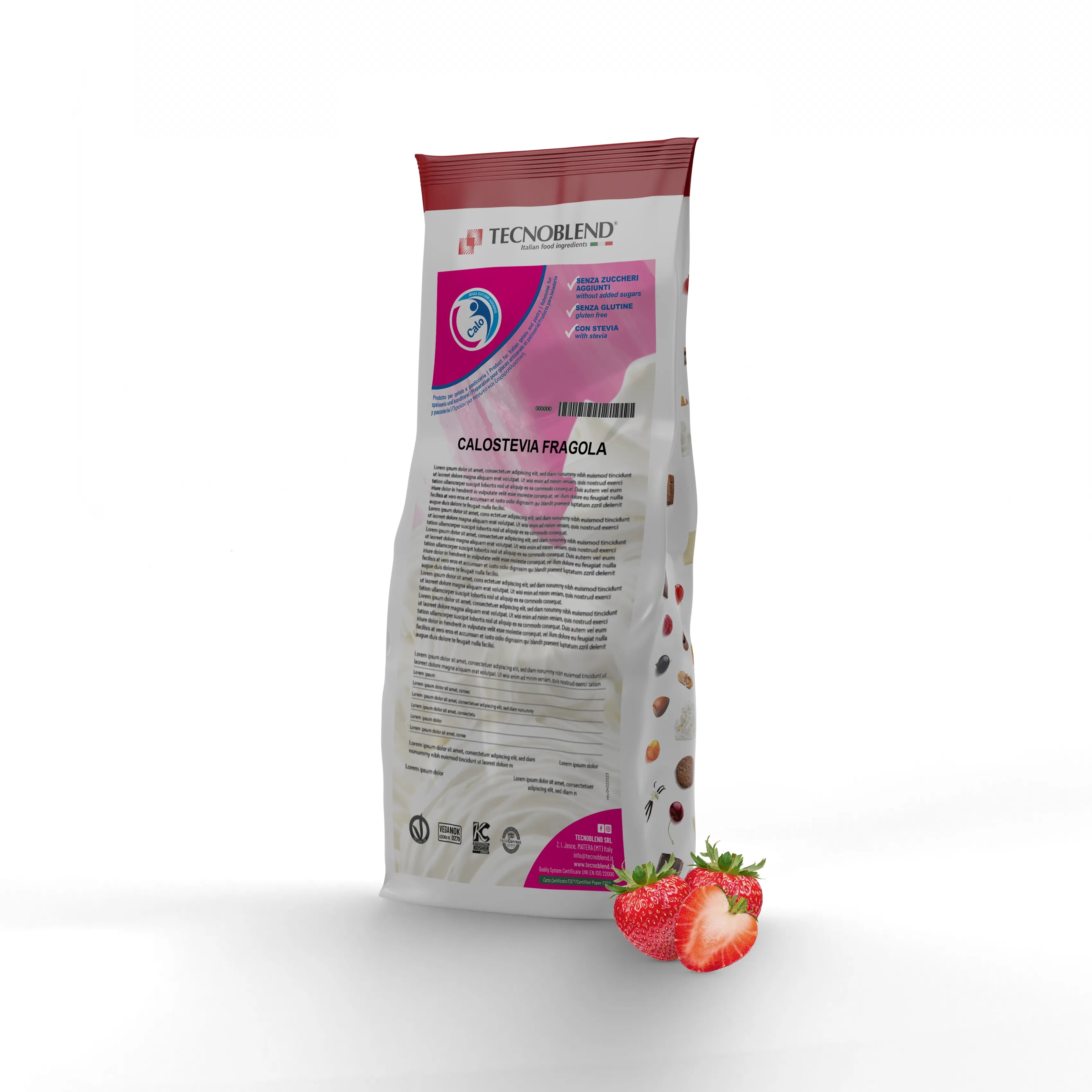 1,25 kg Preparato per Gelato alla Fragola ,Senza Zuccheri Aggiunti - CALOSTEVIA FRAGOLA