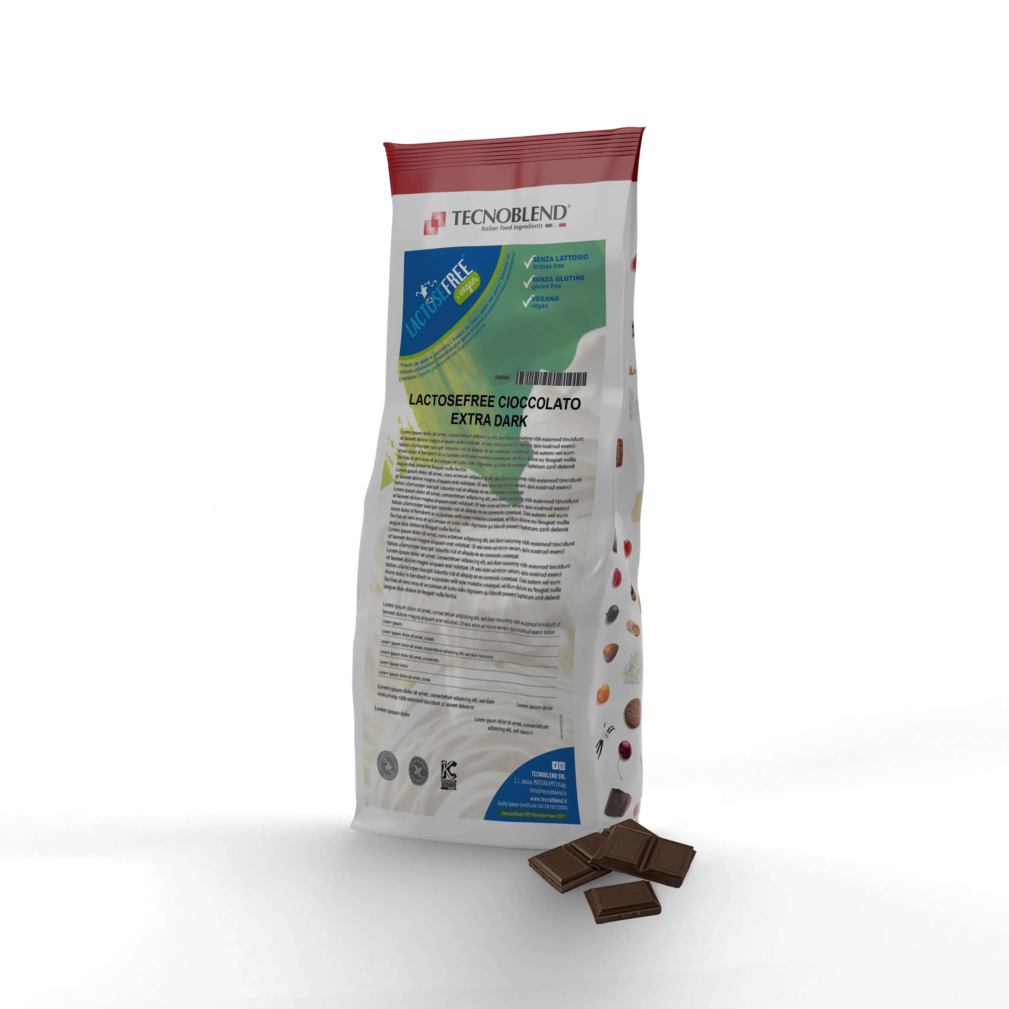 1,8 kg Preparato per Gelato al Cioccolato Extra Dark senza Lattosio e per Vegani